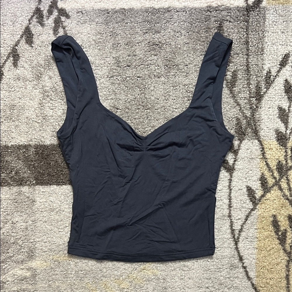 Women’s Dark Grey/Slate Pleated Sweetheart Neck Crop Top with Slits